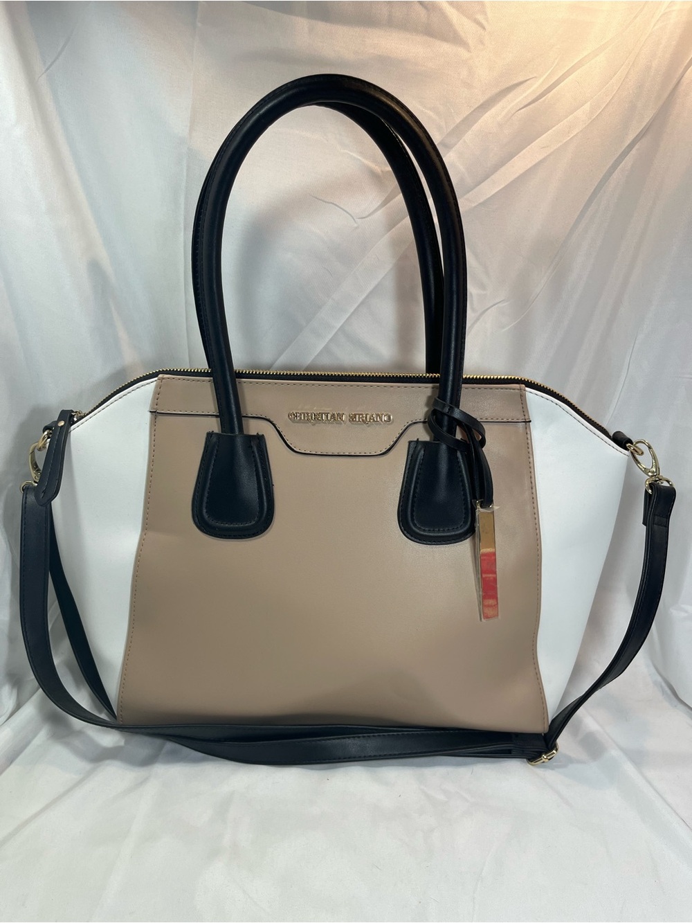 NWOT - Christian Siriano for Payless Colorblock Satchel - Beige, White & Black